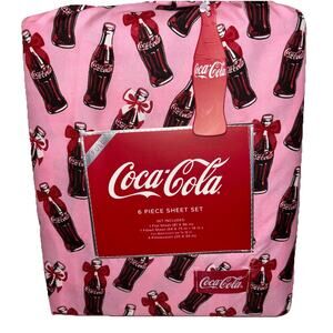 Coca Cola Coke Pink Full 6 Six Piece Sheet Set Bottles Bows Girly Sweet Fun